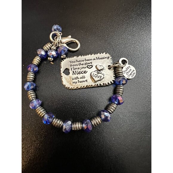 Chubby Chico Charms Handmade Blue & Silver Beaded NIECE Bracelet - Picture 5 of 7